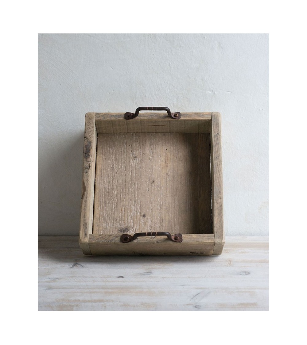 Square Tray with Burnished Iron Handles -  - 