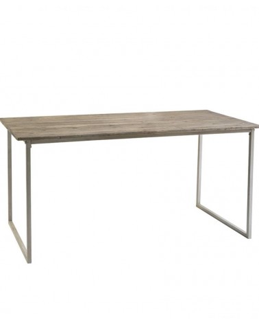 Tisch aus recyceltem Holz mit weißem Eisensockel - 