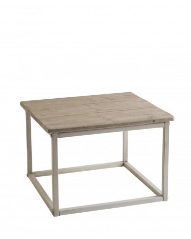 Table basse en bois récupéré avec base en fer blanc - 