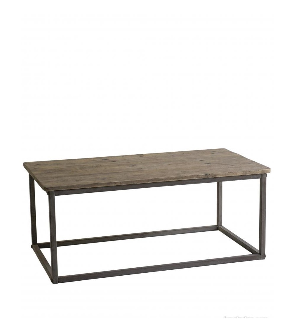 Niedriger Tisch aus Altholz mit brüniertem Eisengestell, 115 x 60 x 47 cm - 