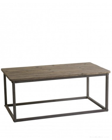 Niedriger Tisch aus Altholz mit brüniertem Eisengestell, 115 x 60 x 47 cm - 