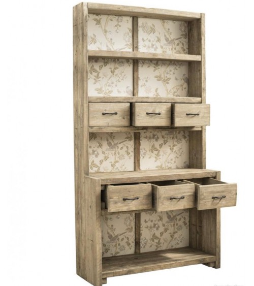 Bücherregal aus Altholz mit 6 Schubladen - 