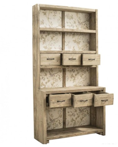 Bibliothèque en bois récupéré avec 6 tiroirs - 