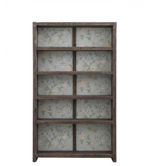 Reclaimed Wood Bookcase with Green Water Flowers