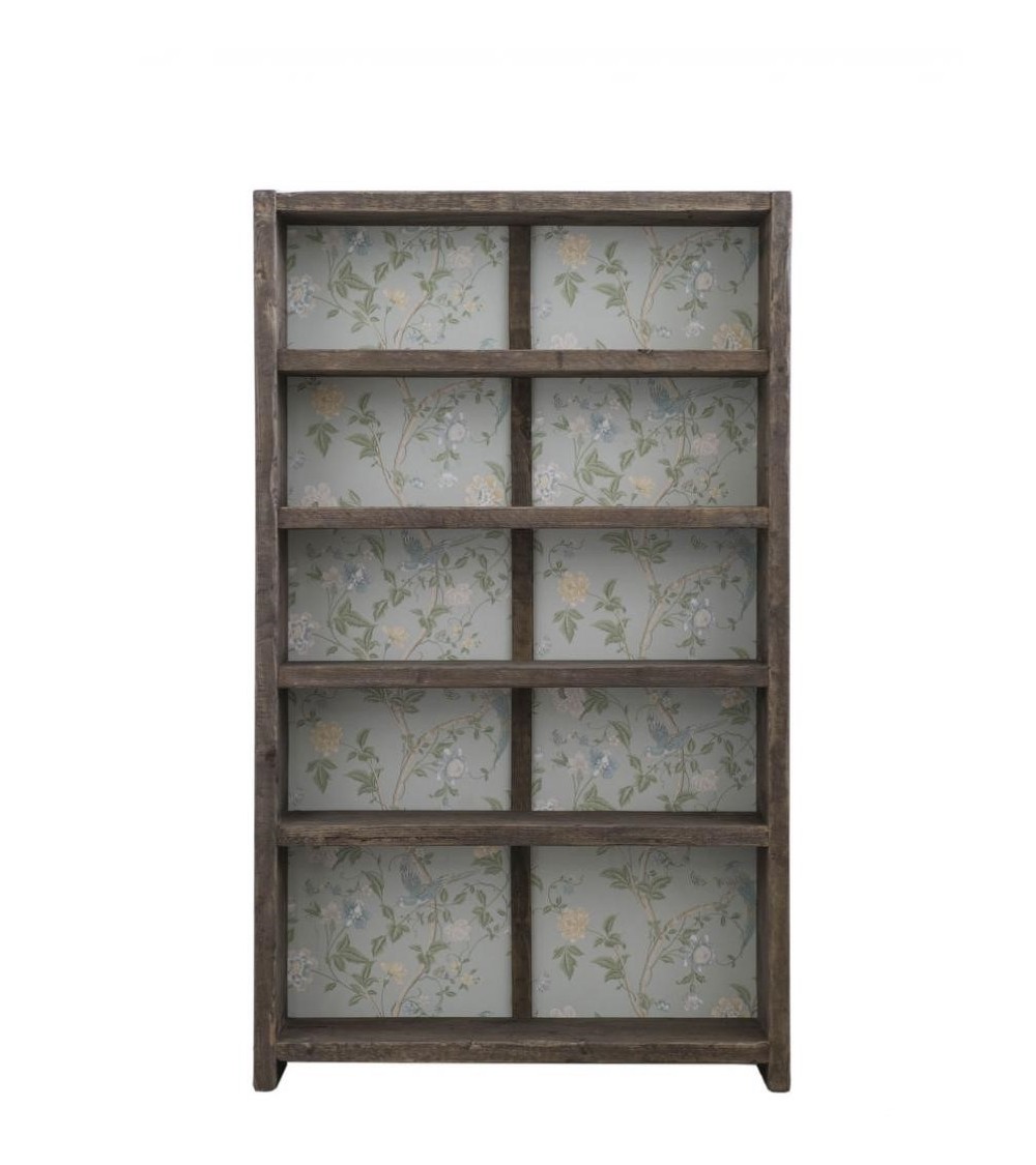 Reclaimed Wood Bookcase with Aqua Green Flowers -  - 