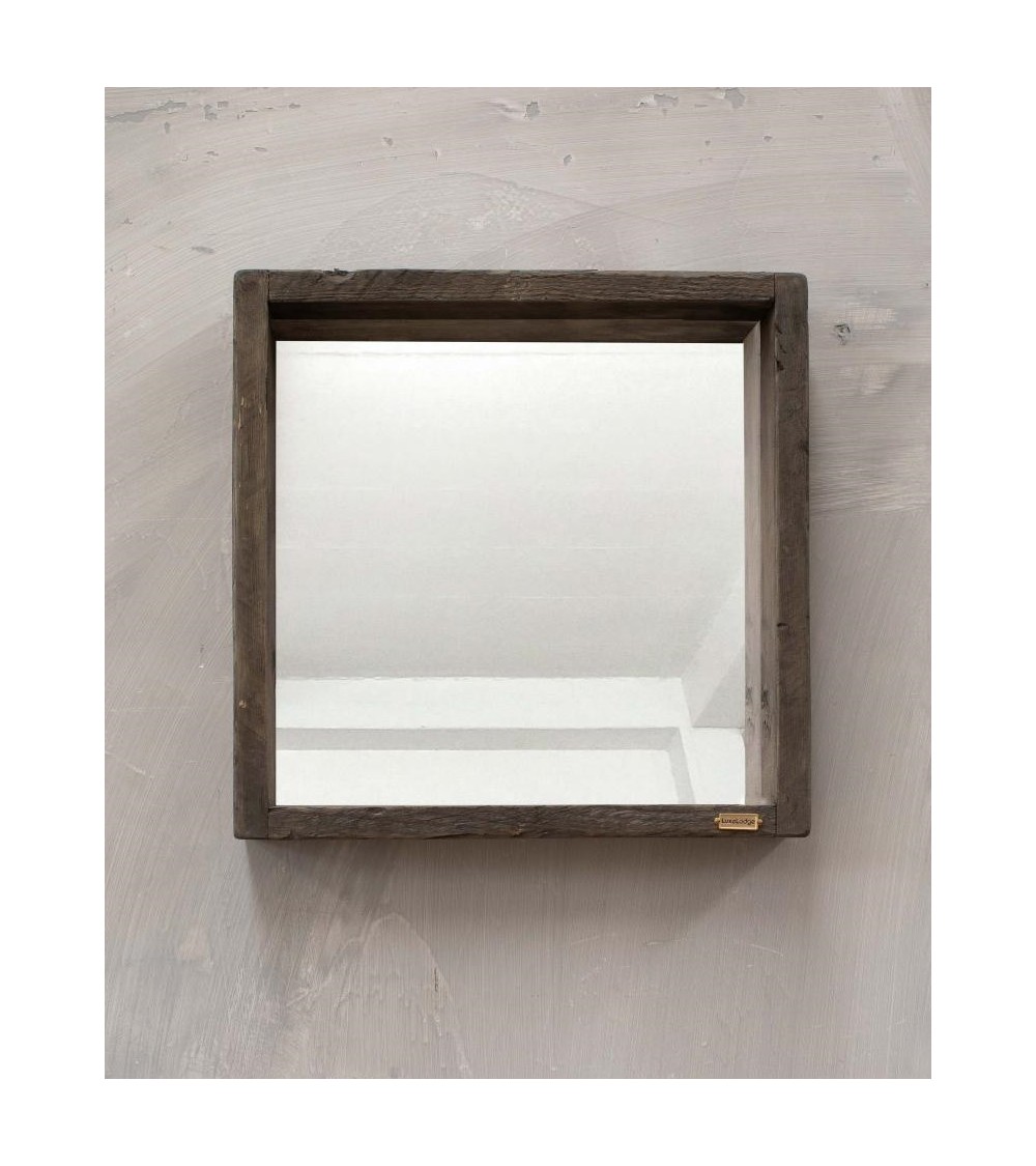 Miroir avec cadre en bois de récupération et finition brunie - 