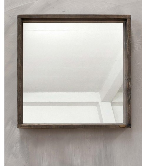 Mirror with Frame in Old Wood Burnished Finish 63 x 63 cm