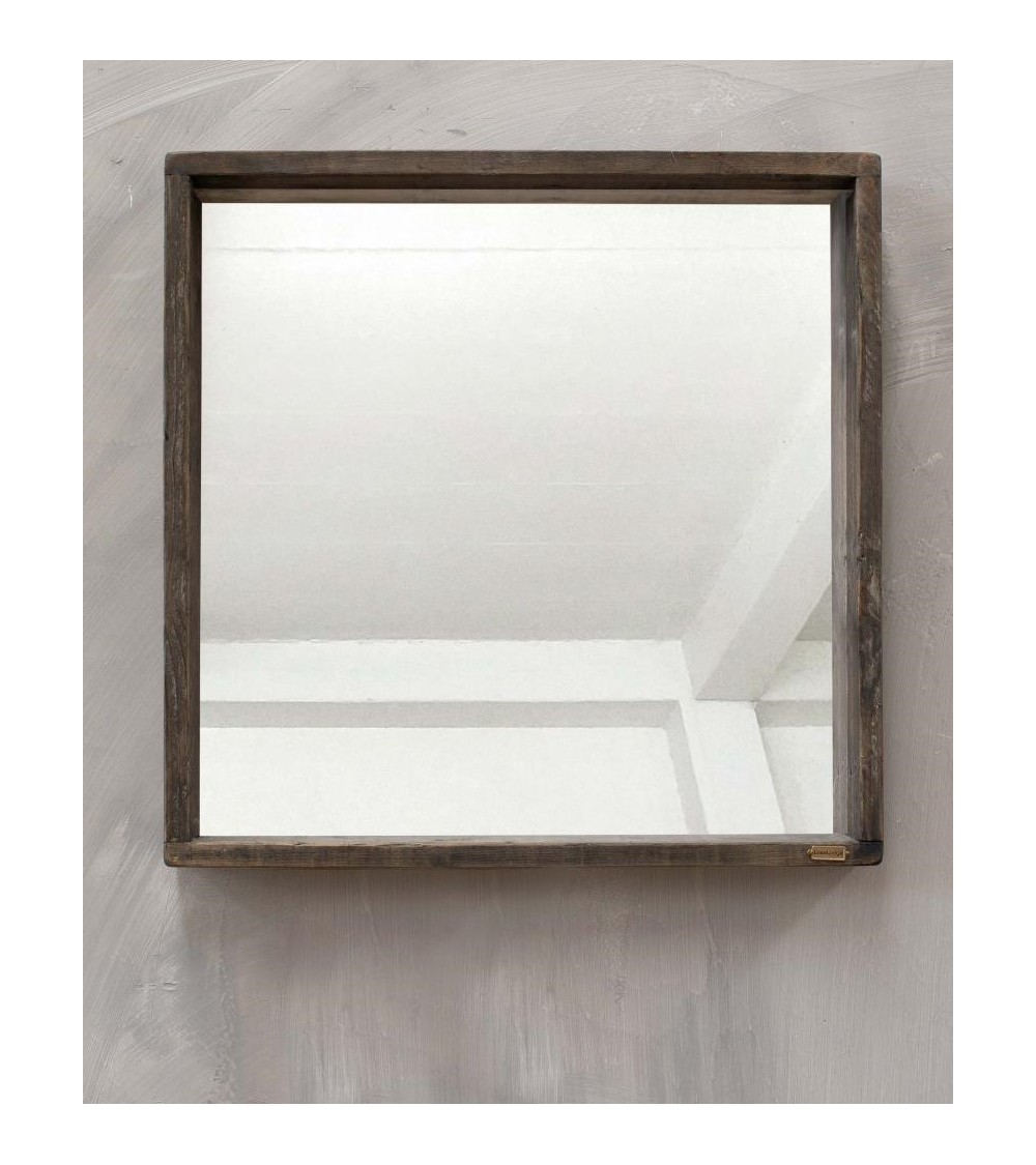 Mirror with Frame in Old Wood Burnished Finish 63 x 63 cm -  - 