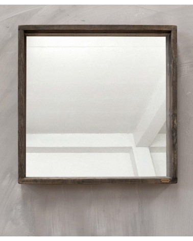 Mirror with Frame in Old Wood Burnished Finish 63 x 63 cm -  - 