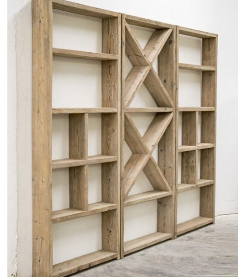 Bibliothèque à trois modules en bois de récupération - 