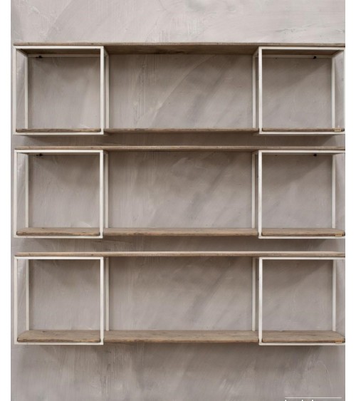 Wall Unit in White Iron and Old Wood -  - 