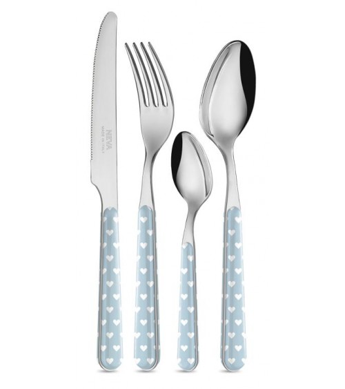 24-teiliges modernes Besteckset - Hellblaue Herzen -