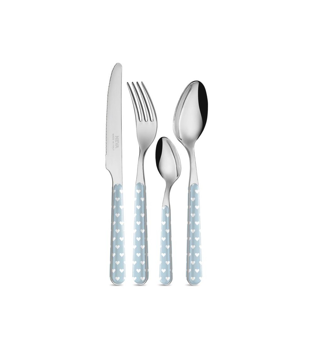 24-teiliges modernes Besteckset - Hellblaue Herzen -