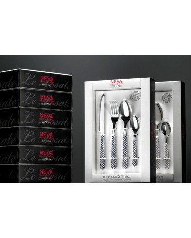 24-teiliges modernes Besteckset - Hellblaue Herzen -