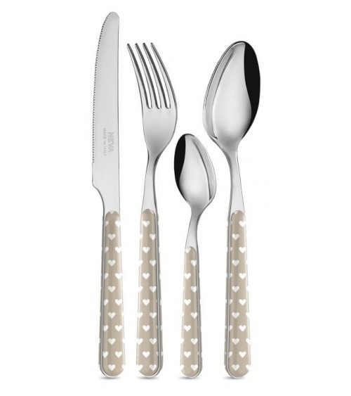 24-teiliges modernes Besteckset - Taubengraue Herzen -