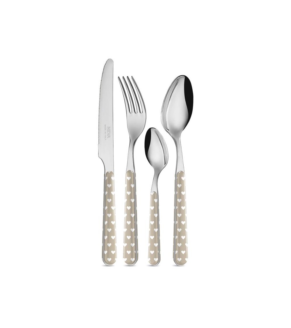 24-teiliges modernes Besteckset - Taubengraue Herzen -