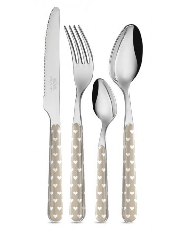 24-teiliges modernes Besteckset - Taubengraue Herzen -