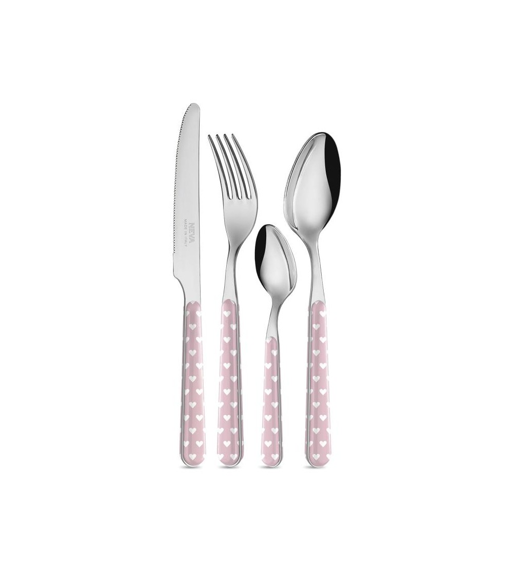24-teiliges Shabby-Chic-Besteckset - Rosa Herzen -