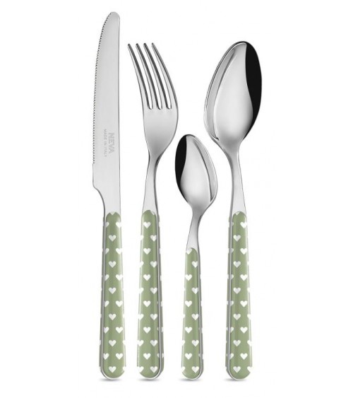 24-teiliges Shabby-Chic-Besteckset – Salbeigrüne Herzen –