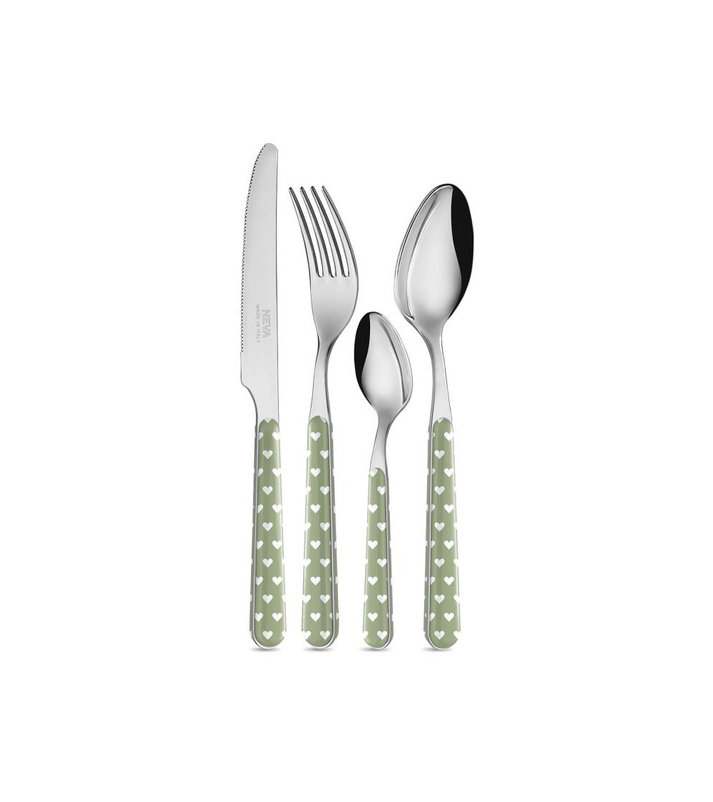 24-teiliges Shabby-Chic-Besteckset – Salbeigrüne Herzen –