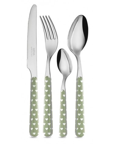 24-teiliges Shabby-Chic-Besteckset – Salbeigrüne Herzen –