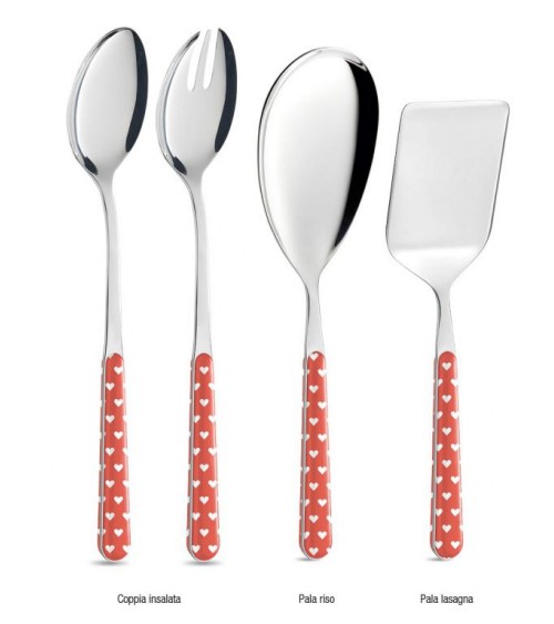 Set 4-teiliges Shabby-Chic-Vorlegebesteck - Rote Herzen -