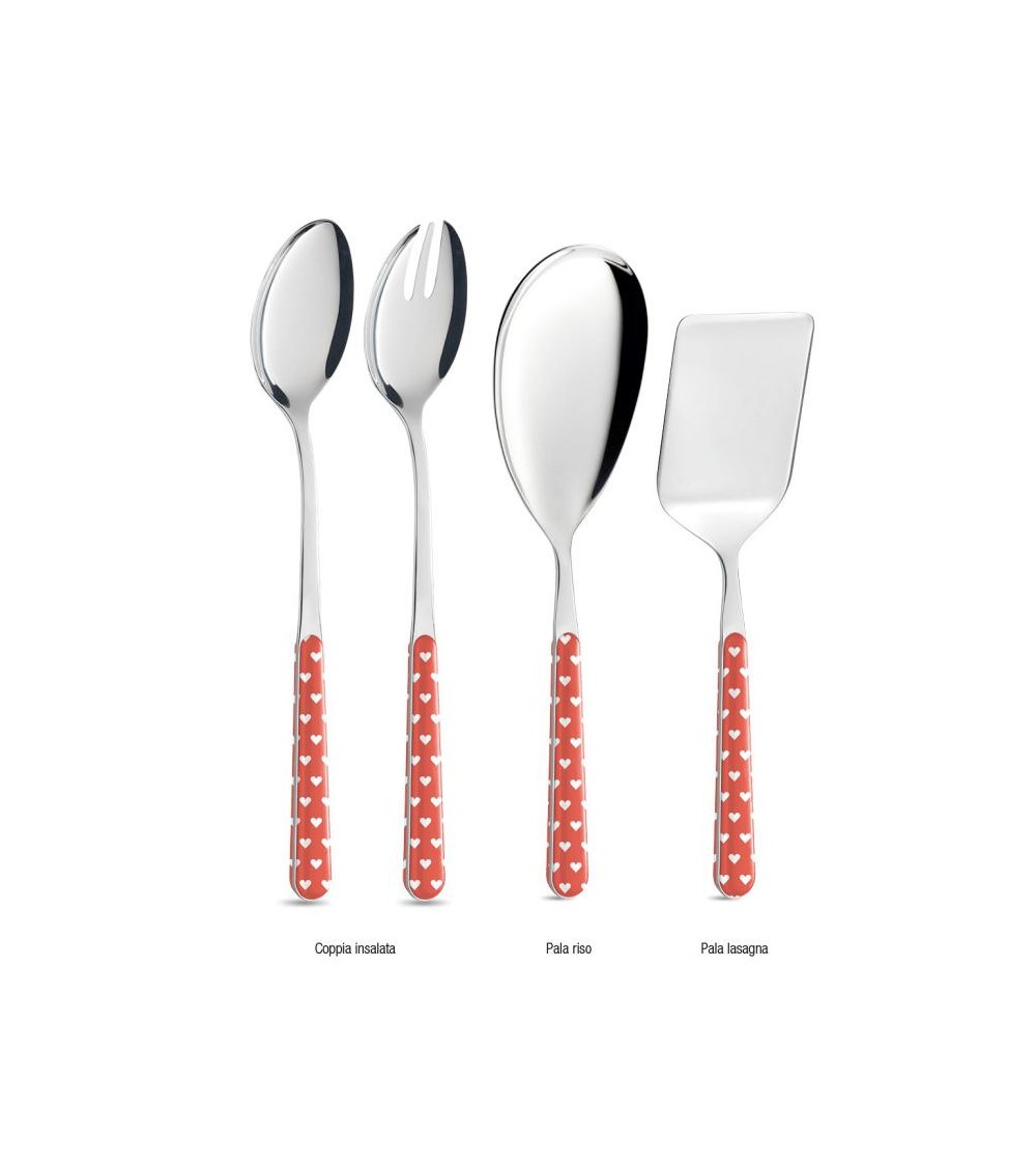 Coffret 4 Pièces Couverts de Service Shabby Chic - Coeurs Rouges -