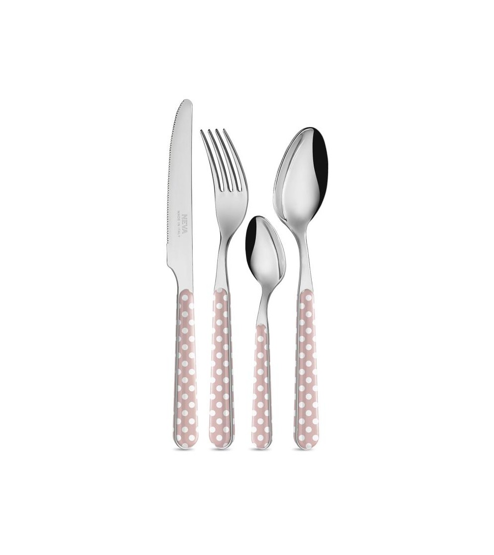 24-teiliges modernes Besteckset - Rosa gepunktet -