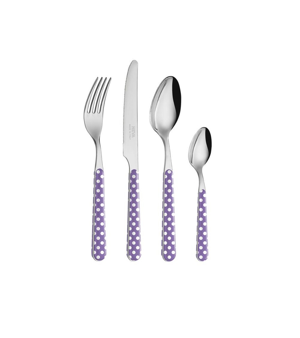 24 Piece Modern Cutlery Set - Lilac Polka Dots -