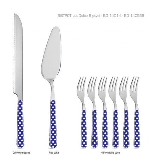 8 件套甜点餐具套装 - 蓝色圆点 -