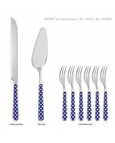 8-Piece Dessert Cutlery Set - Blue Pois -  - 