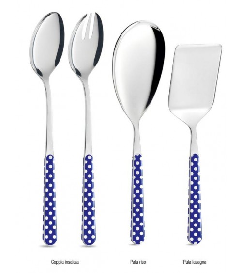 4 件套餐具套装 - 蓝色圆点 -