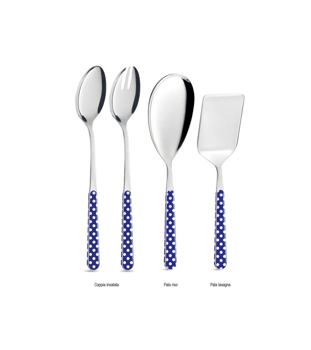 Set of 4 Serving Cutlery - Blue Polka Dots -