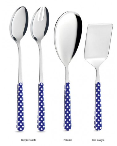 Set of 4 Serving Cutlery - Blue Polka Dots -
