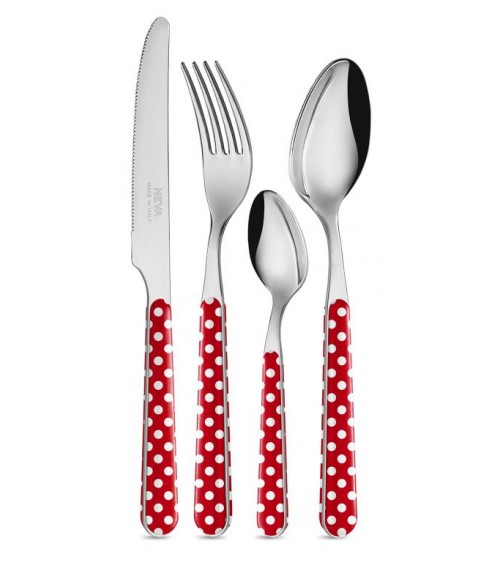24 件现代餐具套装 - 红色圆点 -