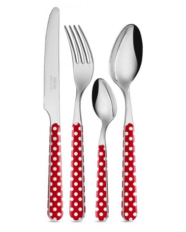 Set 24 Pezzi Posate Moderne - Pois Rosso - 