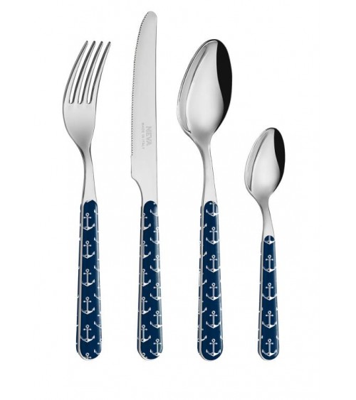 24 件套破旧别致海洋餐具 - 锚装饰 -