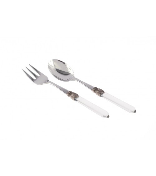 Large Serving Spoon and Fork - Venezia Set 2pcs - Transparent Handle Cutlery