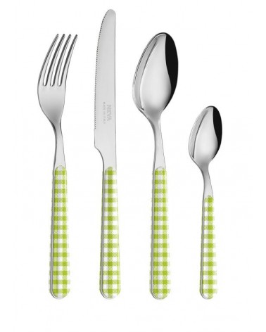 Set 24 Pezzi Posate Shabby Chic - Tovagliato Verde - 