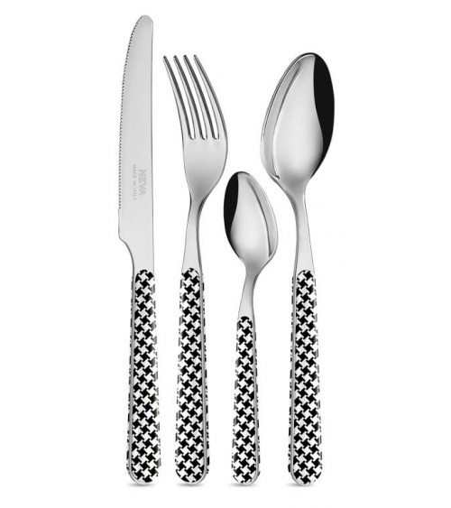 Set 24 Pieces Modern Cutlery - Pied de Poule Black -  - 8053800182034