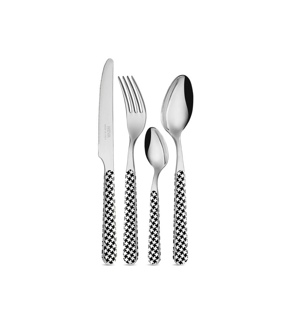 Set 24 Pieces Modern Cutlery - Pied de Poule Black -  - 8053800182034