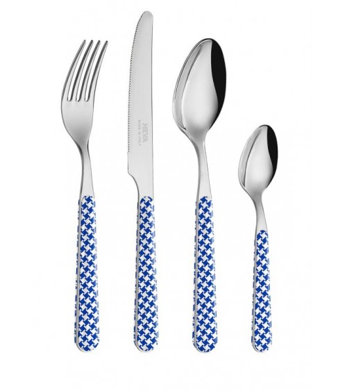 Set 24 Pieces Modern Cutlery - Blue Pied de Poule -  - 8053800182669