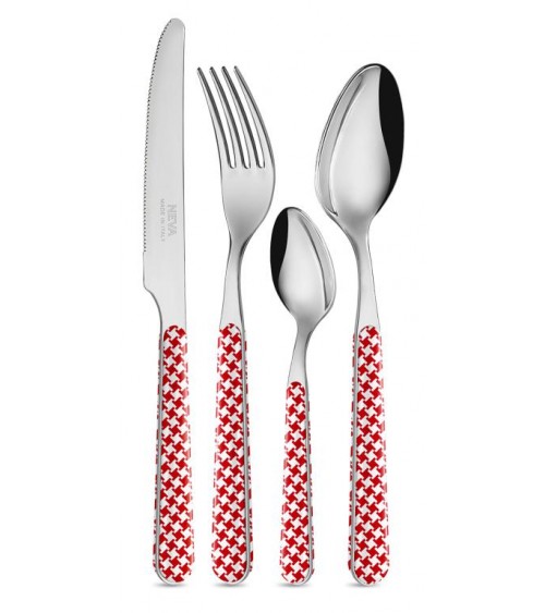 Set 24 Pieces Modern Cutlery - Pied de Poule Red -  - 8053800182126