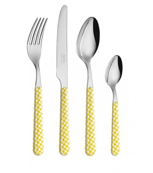 Set 24 Pieces Modern Cutlery - Yellow Pied de Poule -  - 8053800182300