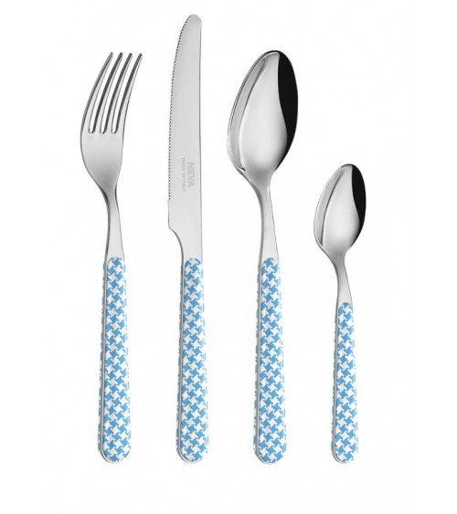 Set 24 Pieces Modern Cutlery - Blue Pied de Poule -  - 8053800182485