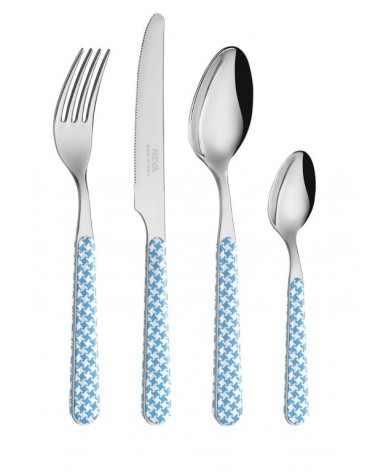 Set 24 Pezzi Posate Moderne - Pied de Poule Azzurro - 