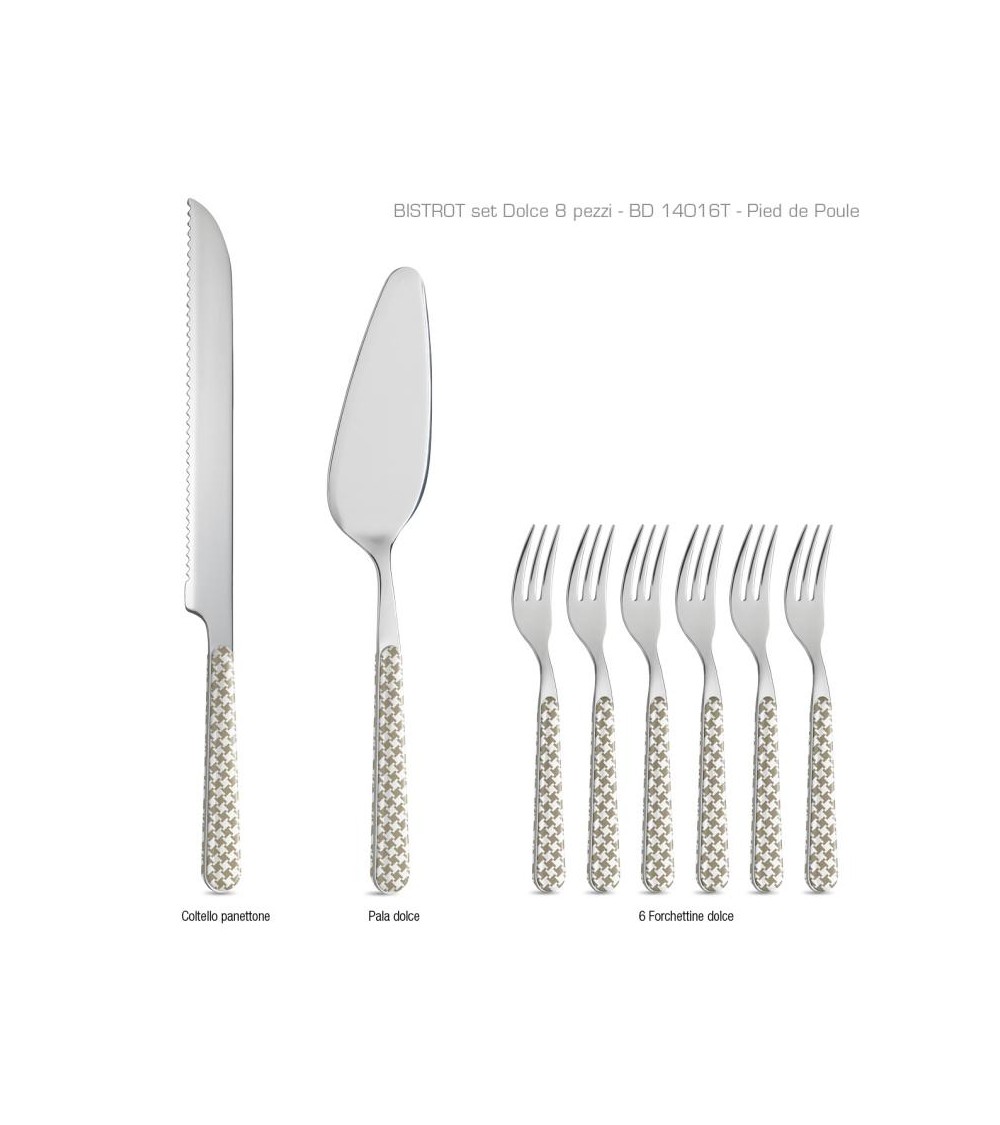 Set 8 Pcs Modern Dessert Cutlery - Dove Gray Pied De Poule -  - 8056600481741
