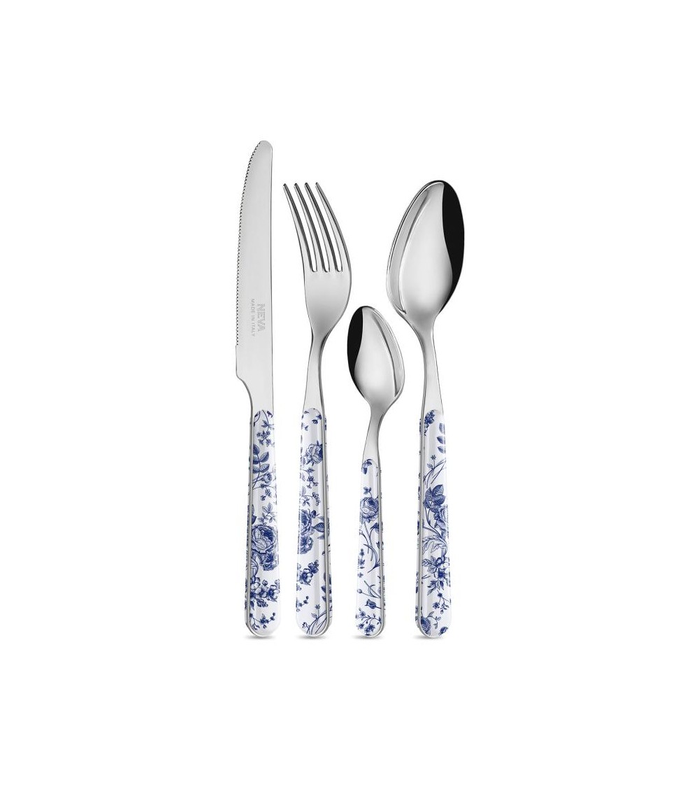 24 Pieces Shabby Chic Cutlery Set - China Roses Blue -  - 8053800187978