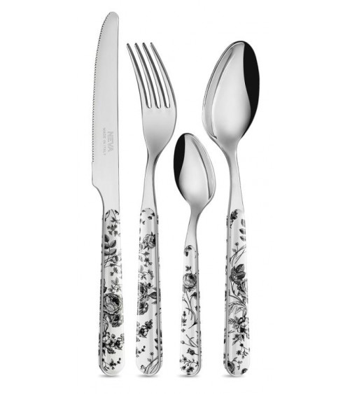24 Pieces Shabby Chic Cutlery Set - China Roses Black