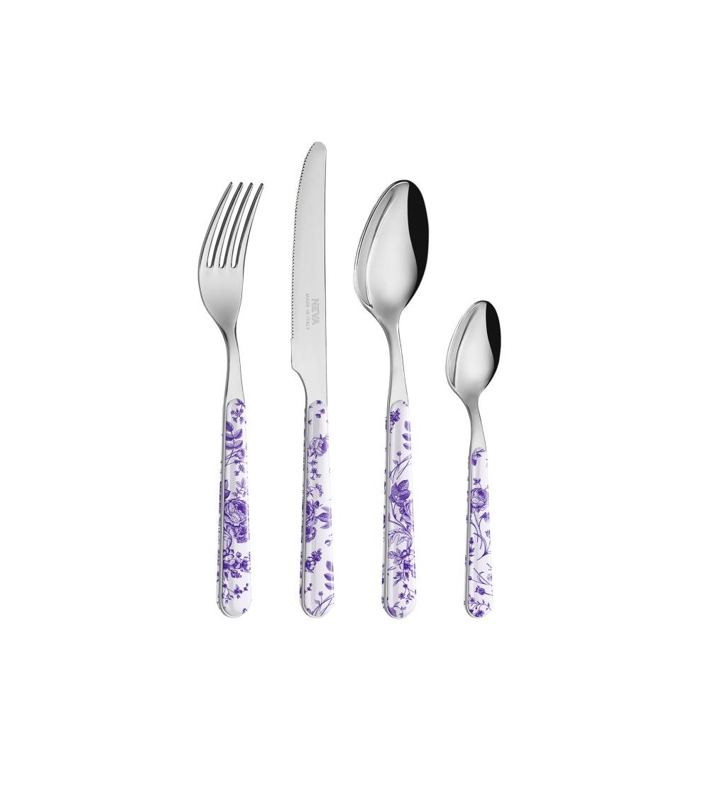 24 Pieces Shabby Chic Cutlery Set - China Roses Lilac -  - 8053800188241